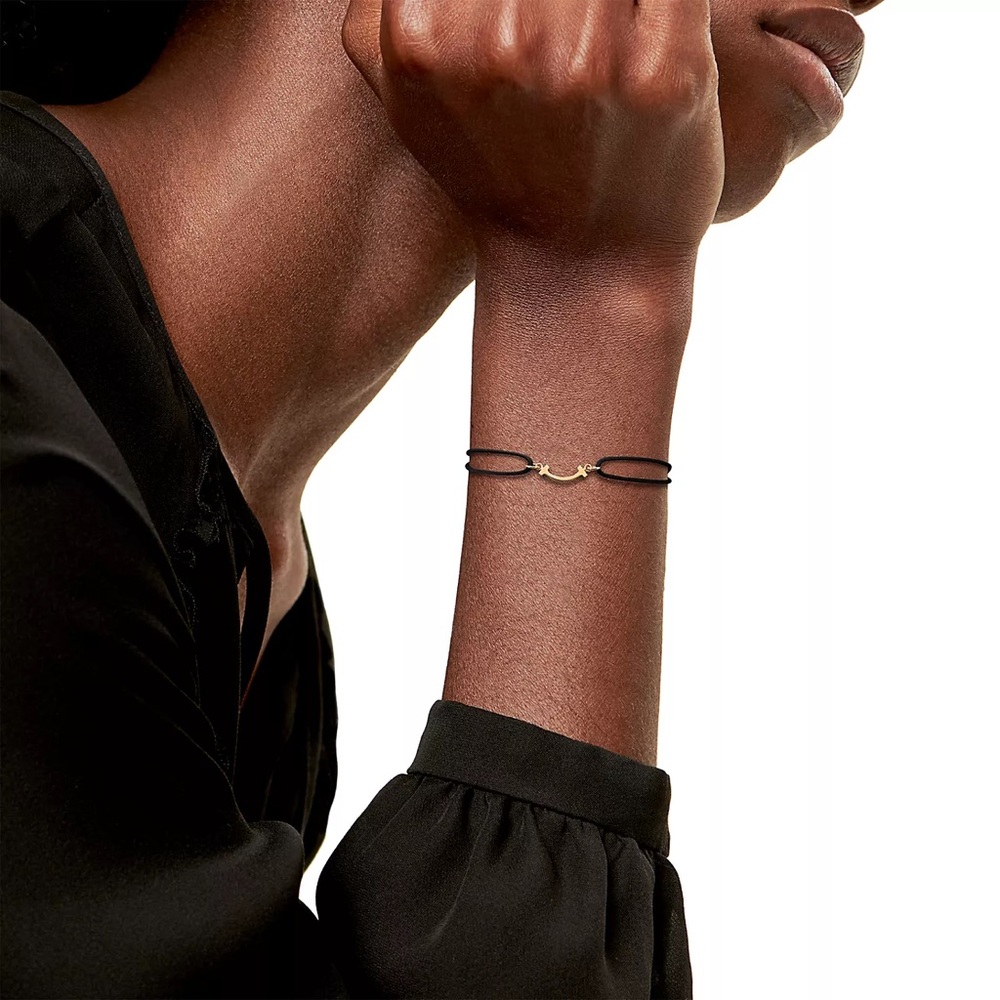 Tiffany Smile Bracelet in Yellow Gold w/black cord